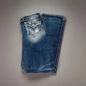 Miss Me Jeans Womens 26 Mid Rise Bootcut Embroidered Pocket Stretch MK294